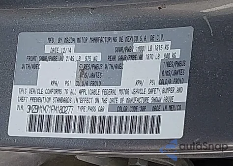 2015 Mazda Mazda3 I Grand Touring from USA, damaged, VIN 3MZBM1M71FM180277